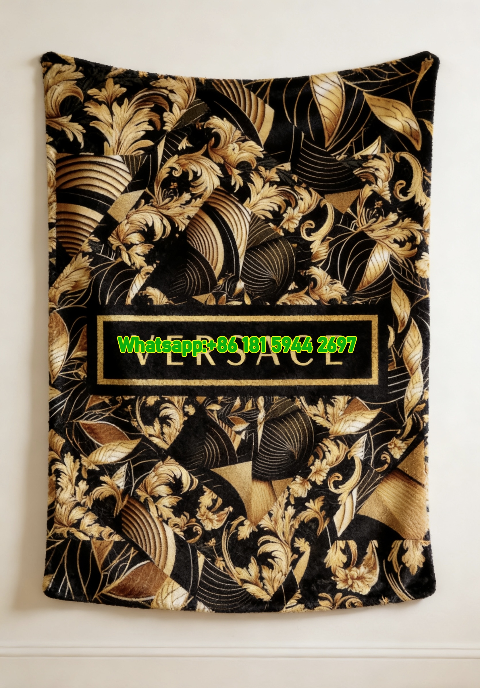 Versace Baroque Gold and Black Print Flannel Throw Blanket Luxury Ornate Sofa Cover Blanket IMG_1530